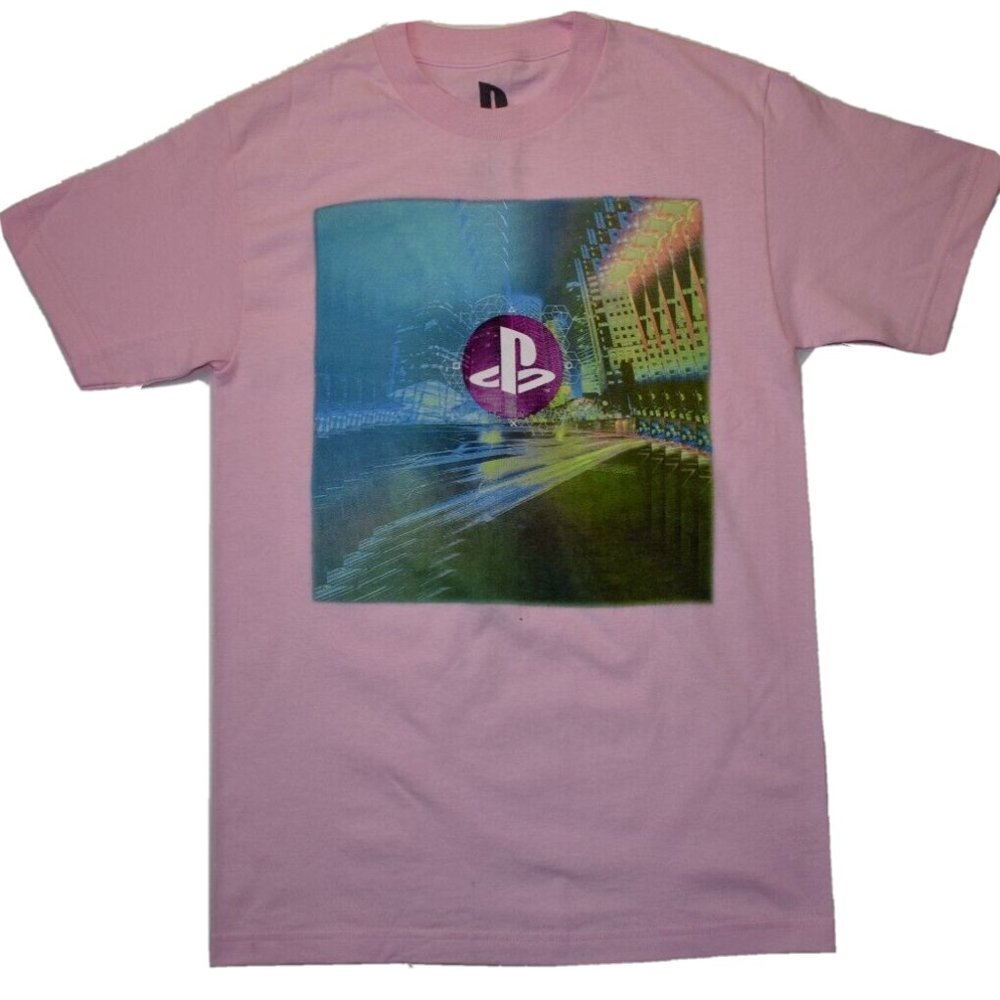PlayStation Mens Screen Transition Game World Loading Pink Shirt New